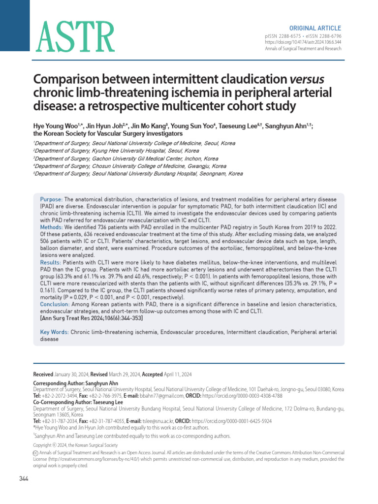 Comparison Between Intermittent Claudication Versus Chronic Limb ...