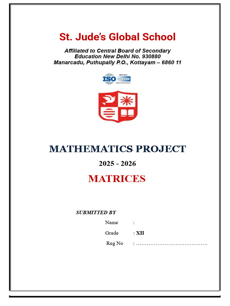 Mathematics Project on Matrices | PDF | Matrix (Mathematics ...