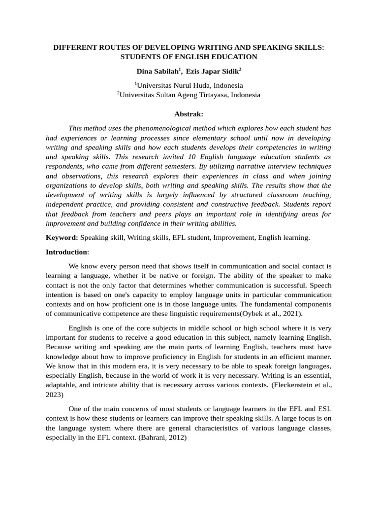 Enhancing Writing and Speaking Skills in EFL | PDF | Learning | English ...