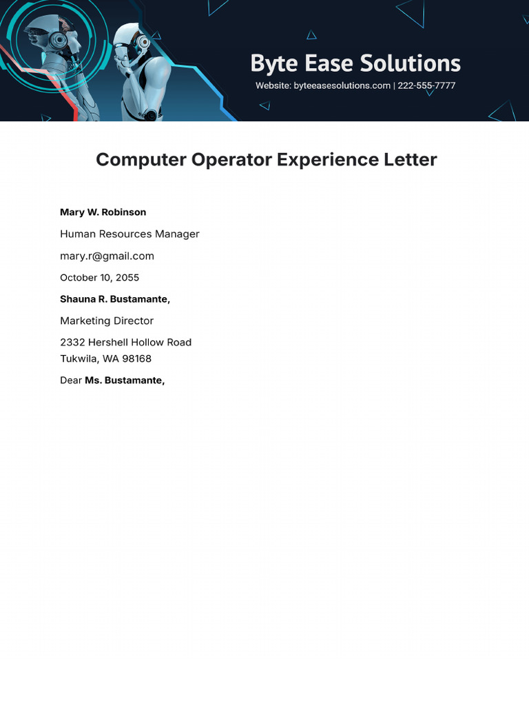 Computer Operator Experience Letter | PDF