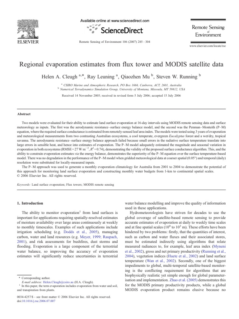 Rse2007 Et Lai Modis | PDF | Heat | Humidity