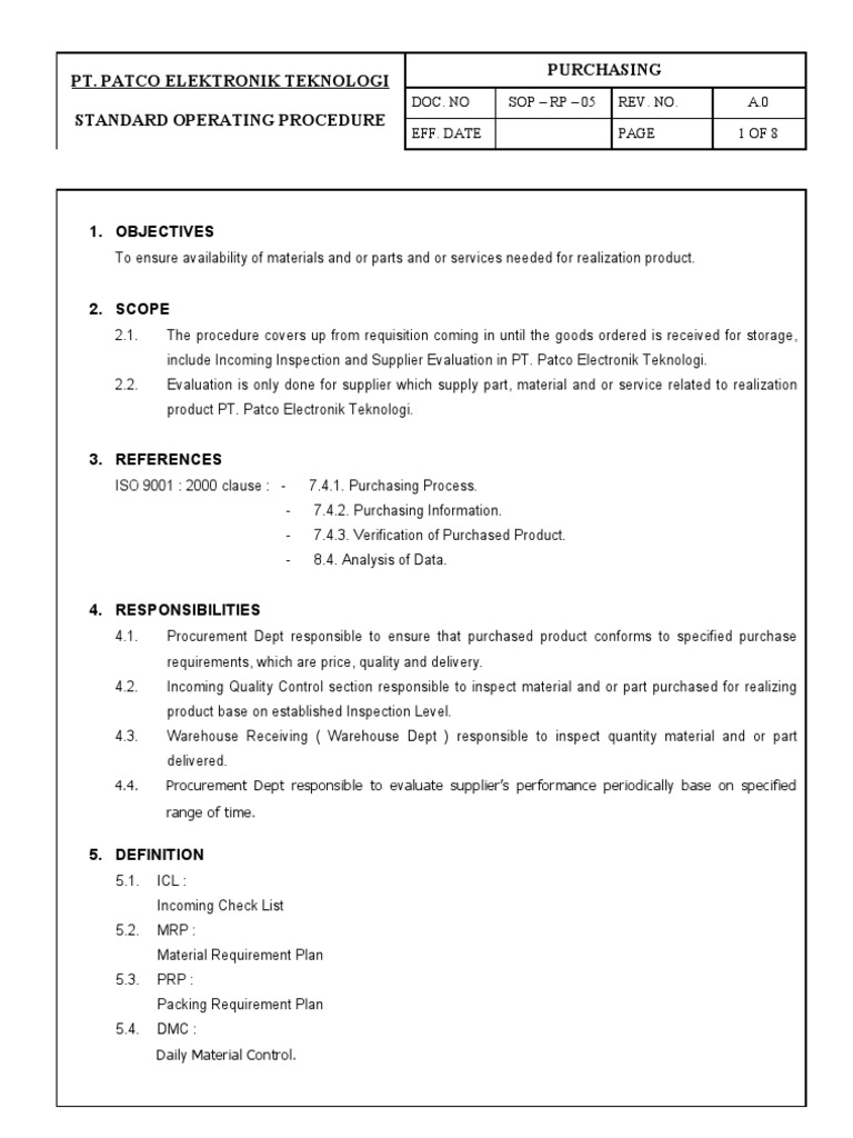 Sop Purchasing Supply Chain Management Procurement