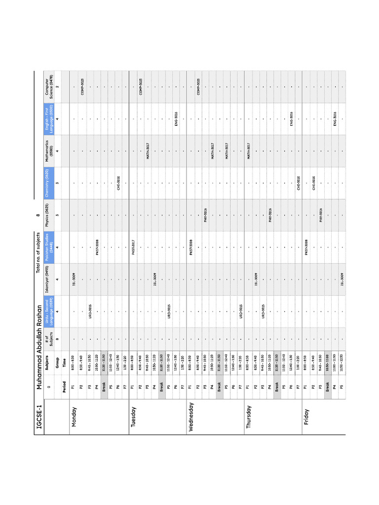 Abdullah Roshan Timetable | PDF