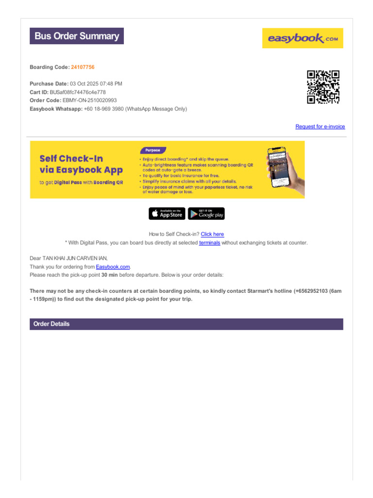 Easybook Bus Ticket Order Summary | PDF | Travel Visa