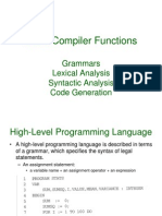 Basic Compiler Functions: Grammars Lexical Analysis Syntactic Analysis Code Generation