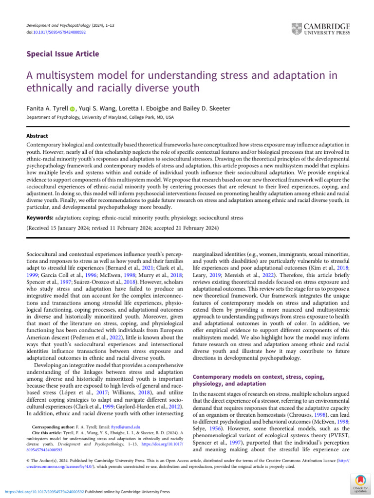 Multisystem Model of Stress in Diverse Youth | PDF | Stress (Biology ...