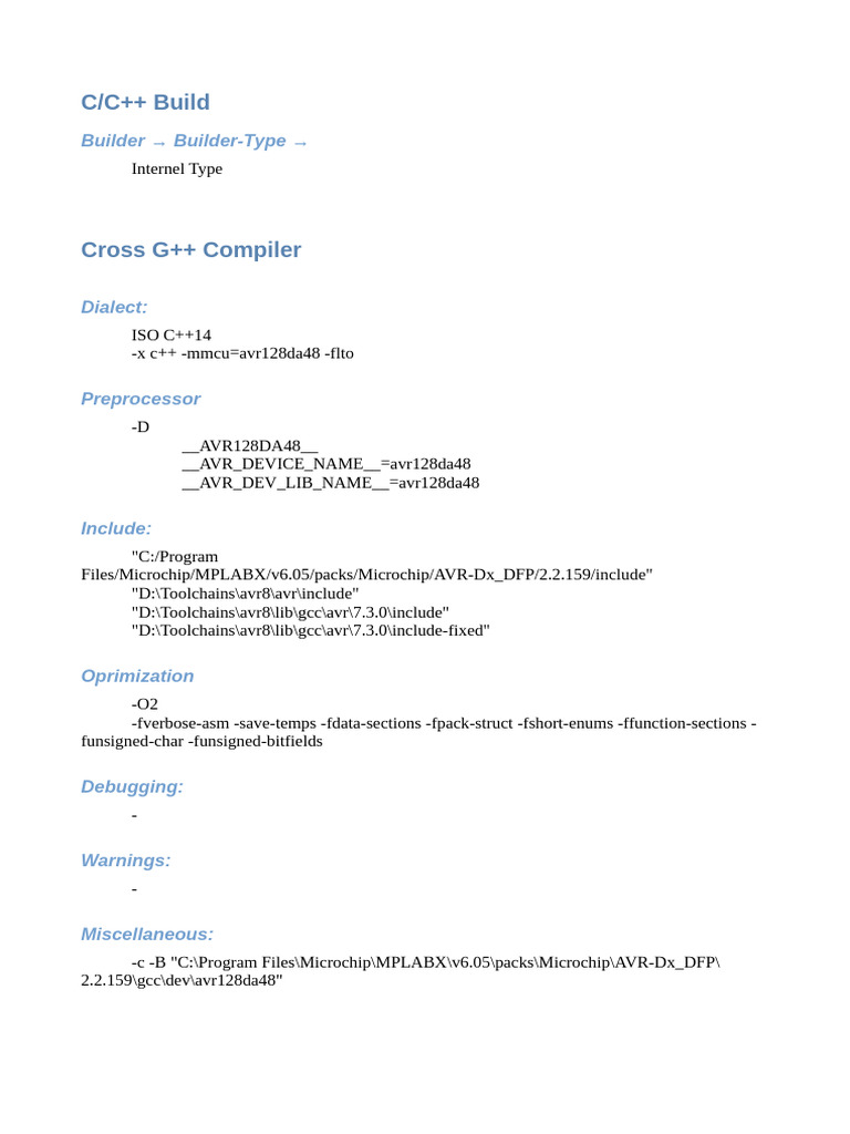 C/C++ Build Settings for AVR128DA48 | PDF