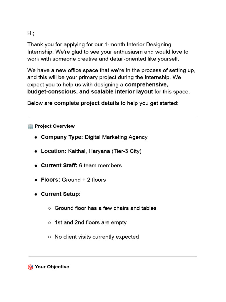 Interior Design Internship Project Brief | PDF