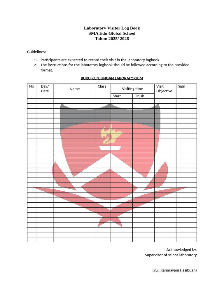 Laboratory Visitor Log Book Guidelines | PDF