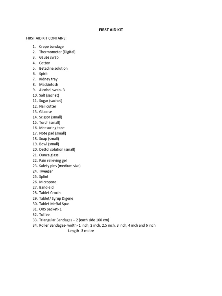 Comprehensive First Aid Kit Contents | PDF