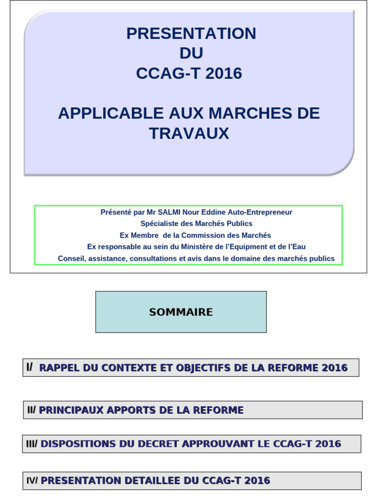 Présentation du CCAG-T 2016 pour travaux | PDF | Assurance | Sécurité