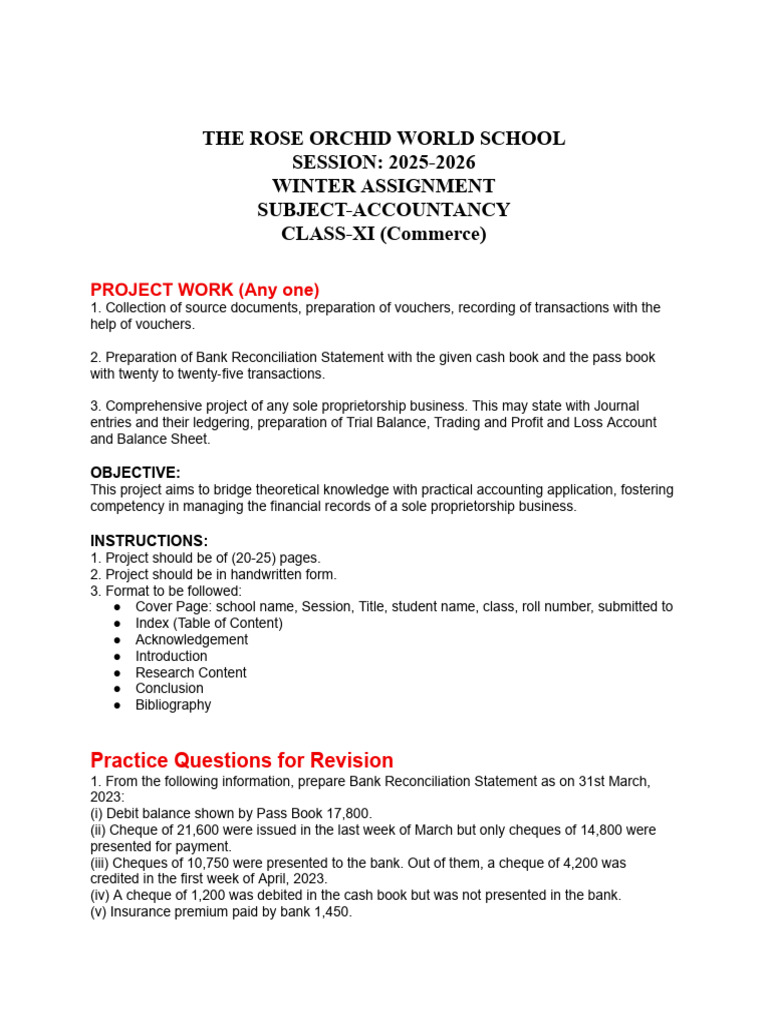 Accountancy Project Guidelines for Class XI | PDF | Debits And Credits ...