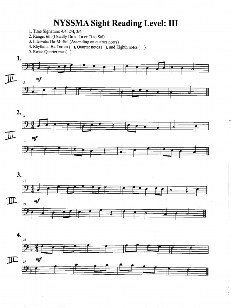 NYSSMA Level III Sight Reading Guide | PDF