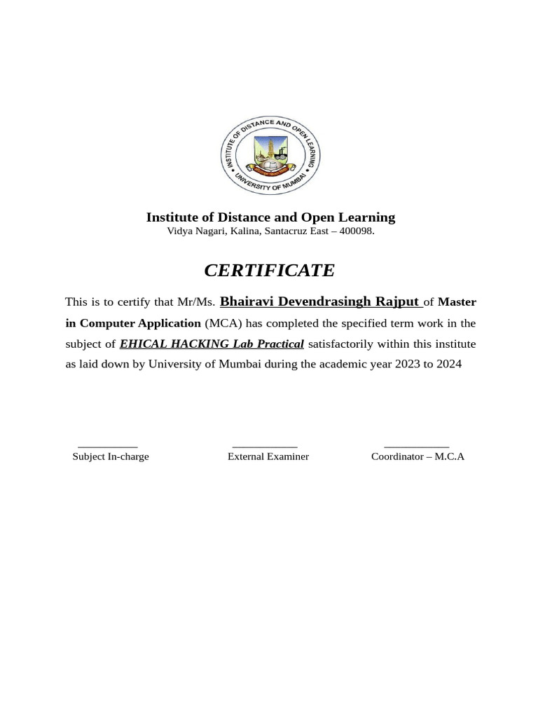 Ethical Hacking Lab Practical Certificate | PDF | Computer Security ...