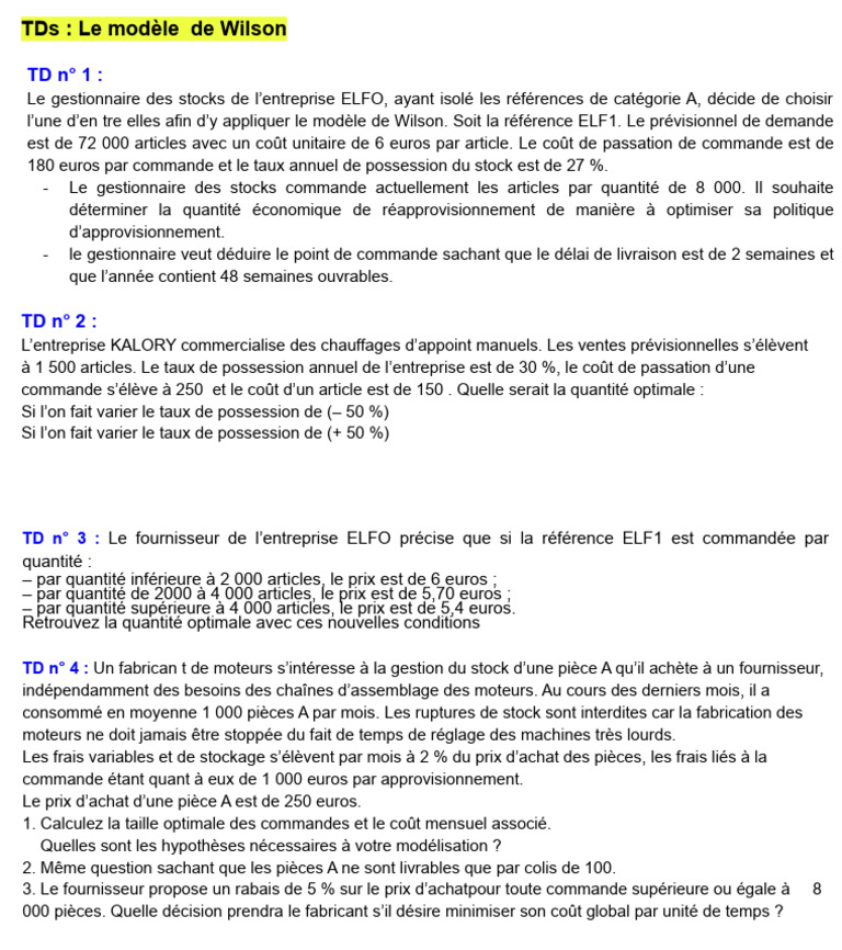 Optimisation des stocks avec le modèle de Wilson | PDF | Inventaire