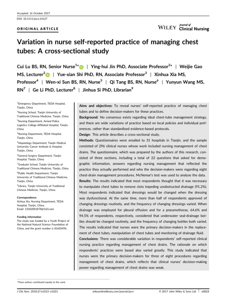 Journal of Clinical Nursing - 2017 - Lu - Variation in Nurse Self ...