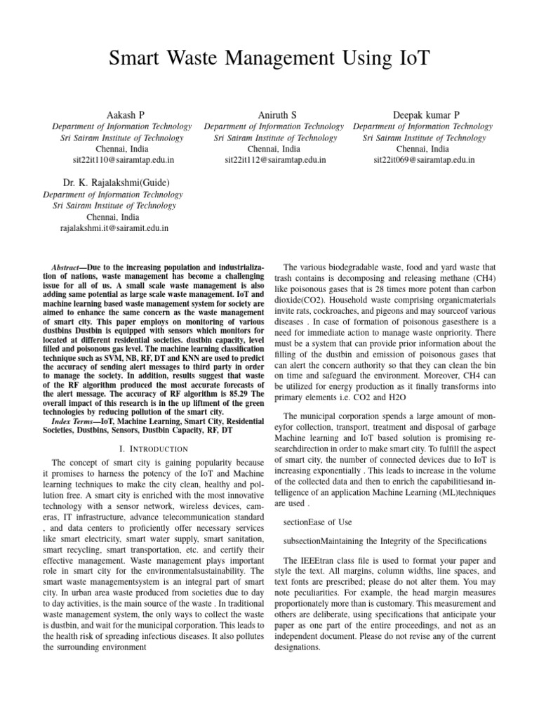 IoT-Driven Smart Waste Management System | PDF | Internet Of Things ...