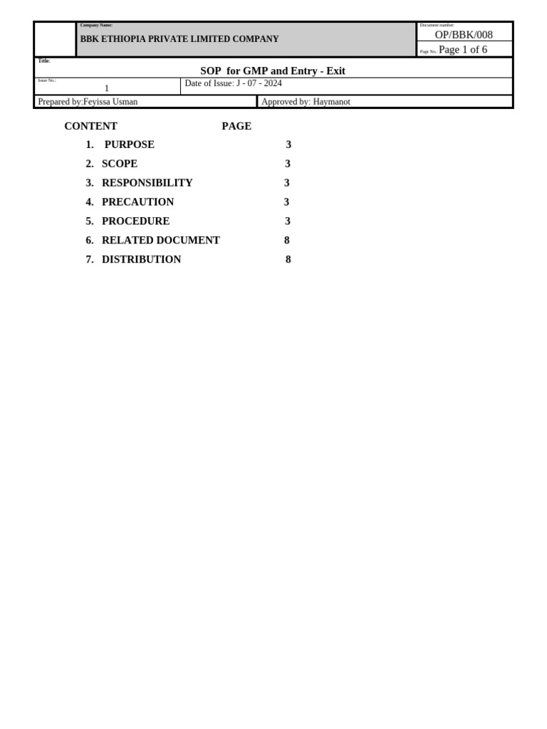 GMP Entry/Exit Procedures SOP | PDF | Hygiene | Clothing