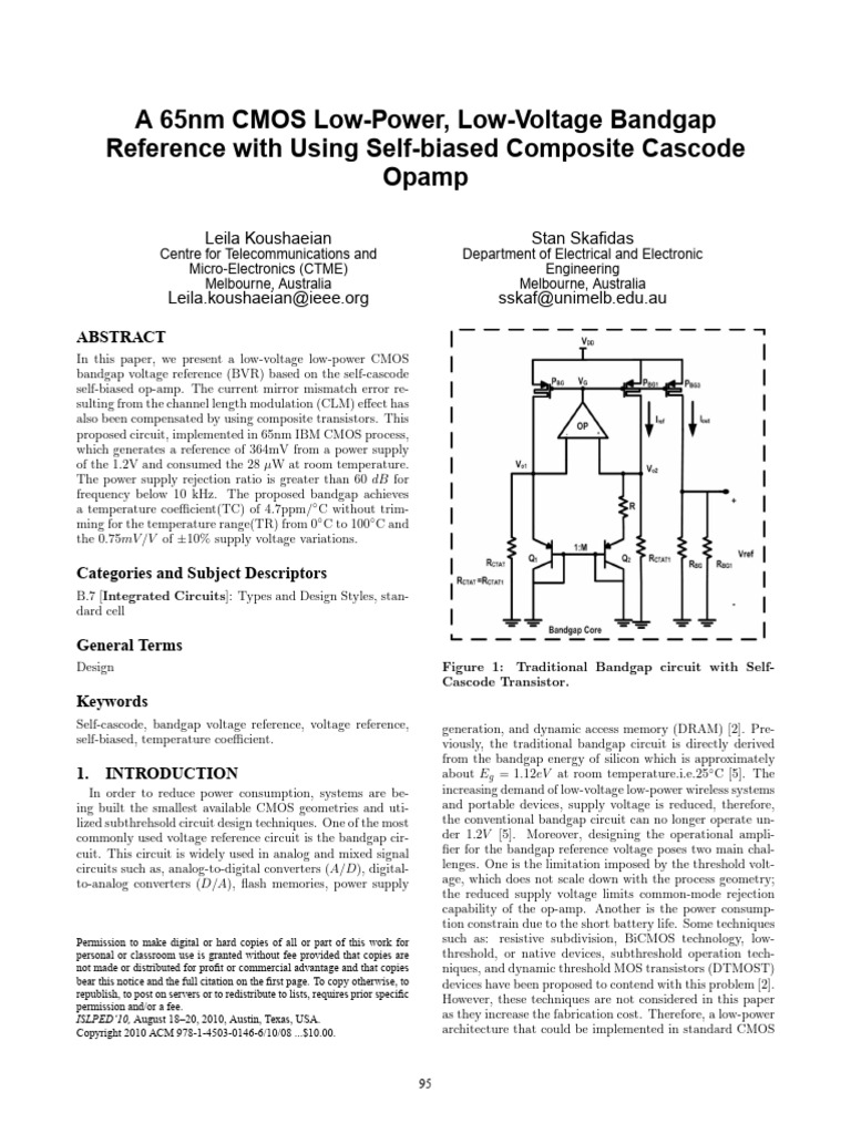 Low-Power 65nm CMOS Bandgap Reference | PDF | Operational Amplifier | Cmos