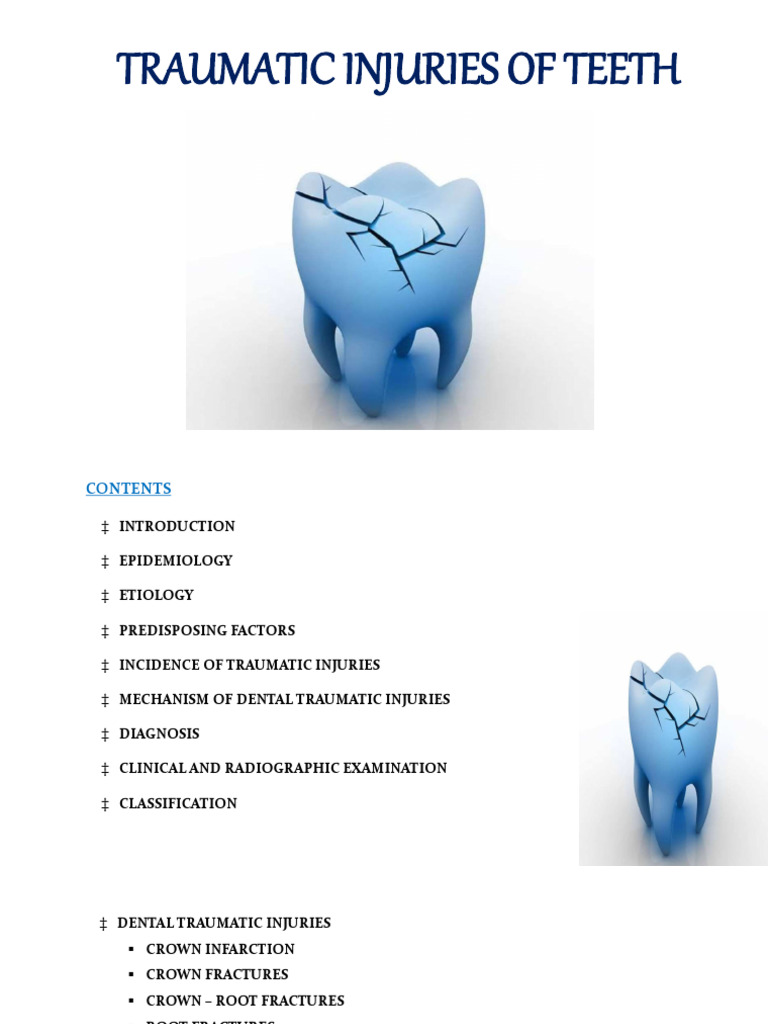 Traumatic Dental Injuries Overview | PDF | Tooth Enamel | Human Tooth