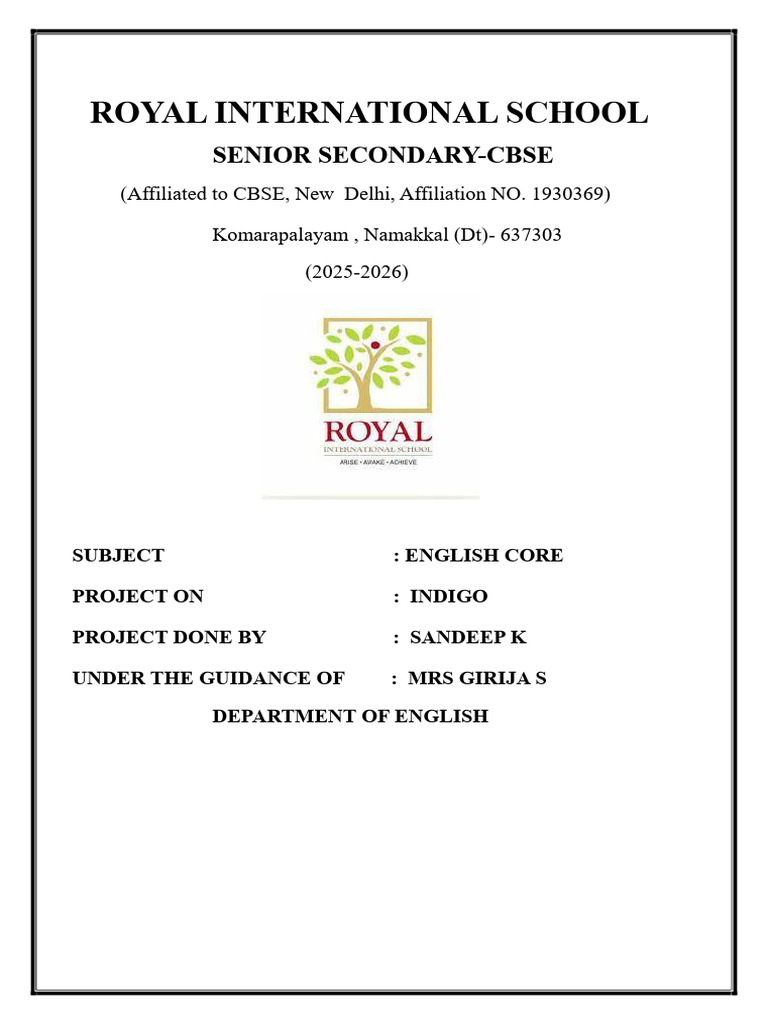 Indigo Project for CBSE English Core | PDF