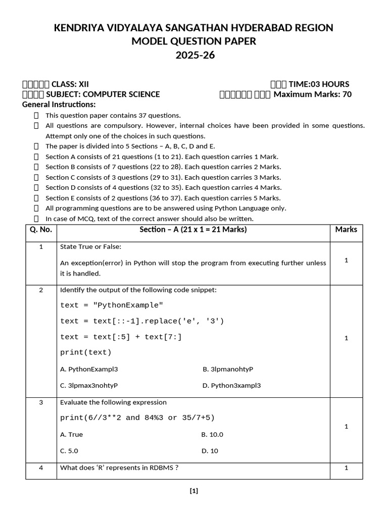 Xii Comp Sci Mqp 17 - New | PDF | Internet Protocols | Computer Programming