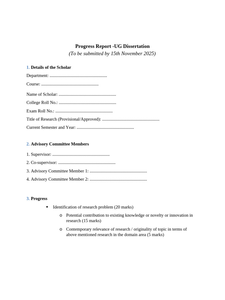 UG Dissertation Progress Report | PDF | Thesis | Inquiry