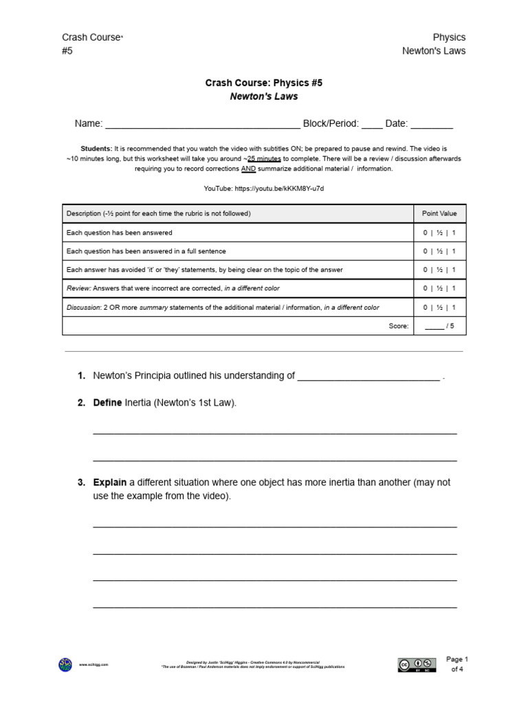 Newton's Laws Worksheet Guide | PDF | Force | Newton's Laws Of Motion