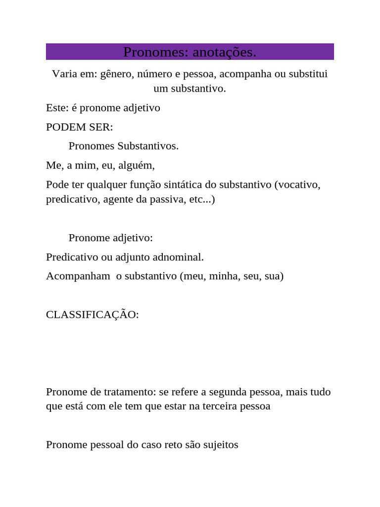 Guia Completo sobre Pronomes em Português | PDF