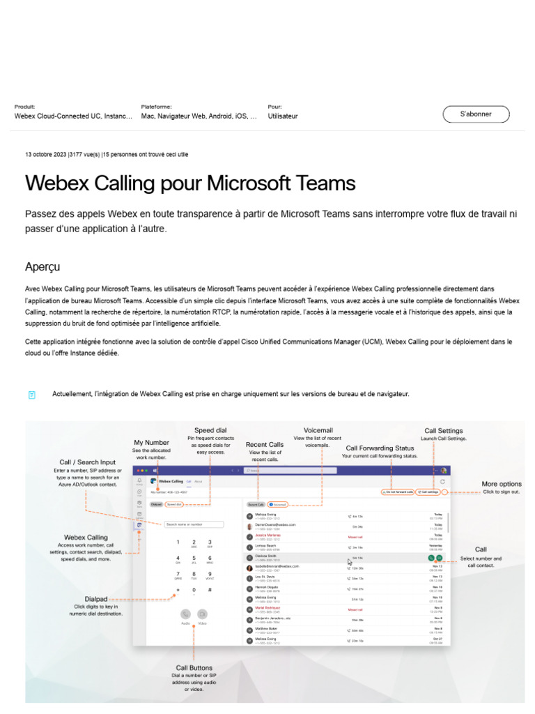 Webex Calling pour Microsoft Teams : Guide d'utilisation | PDF ...