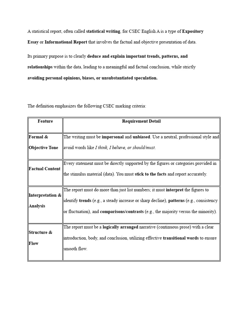CSEC English A Statistical Report Guide | PDF | Cognitive Science ...