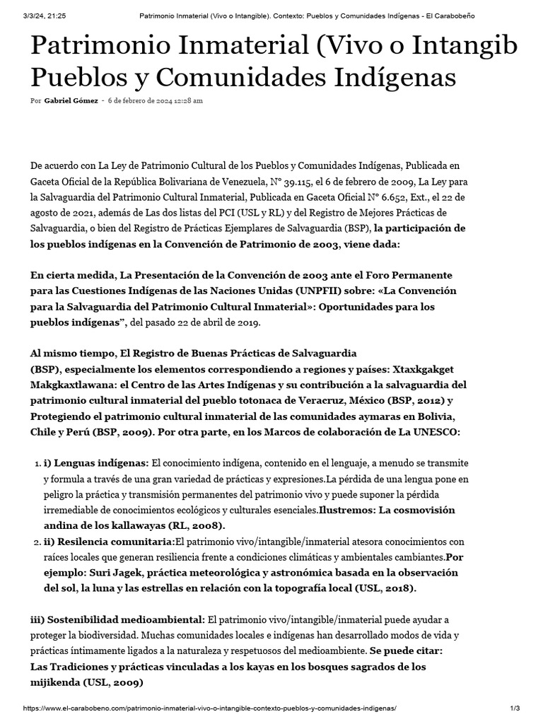 Patrimonio Inmaterial (Vivo o Intangible). Contexto_ Pueblos y ...