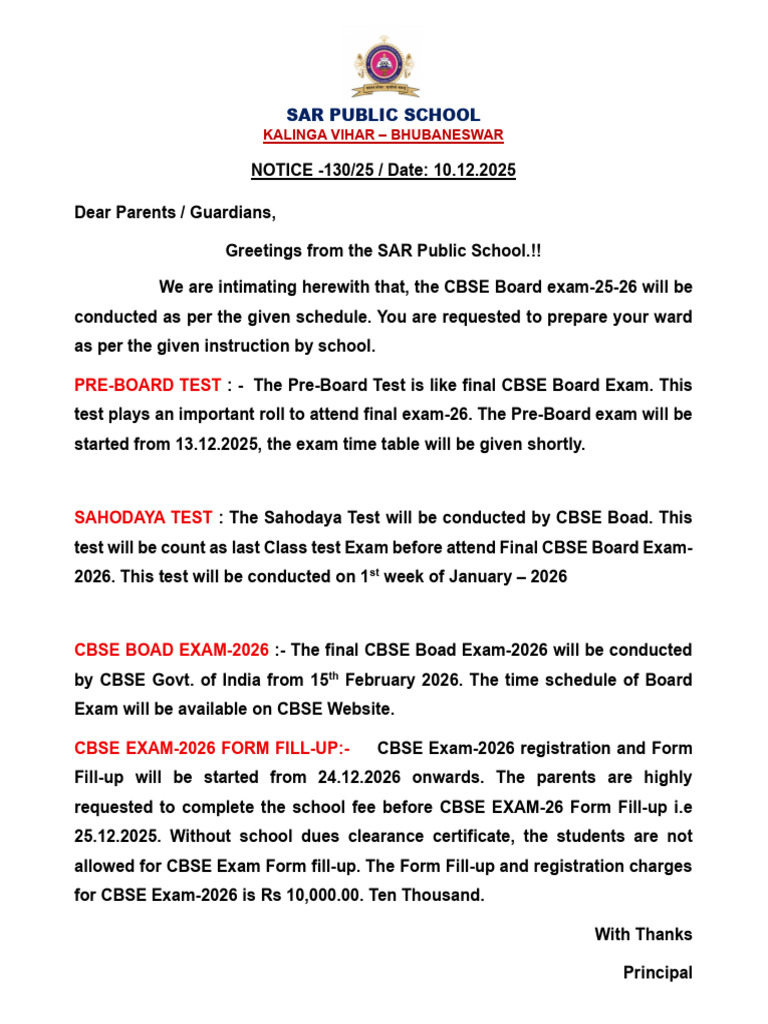 CBSE Exam Schedule and Guidelines 2026 | PDF