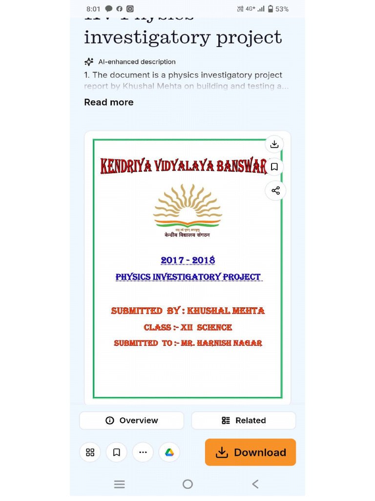 Physics Investigatory Project Format | PDF