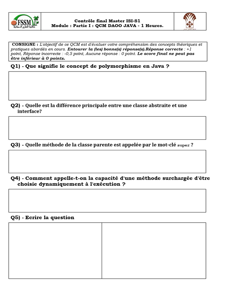 QCM Java : Concepts et Pratiques | PDF | Java (Langage de programmation ...