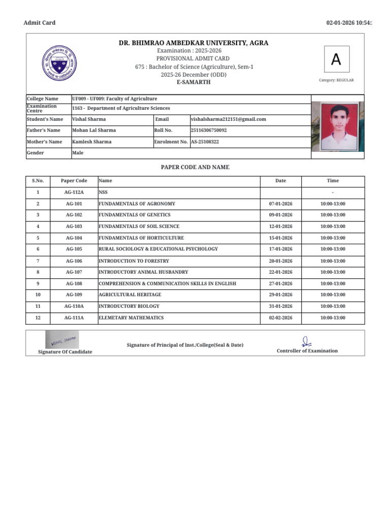 Dbrau.samarth.edu.in Index.php Examstudent Hall-Admit-card View Id ...
