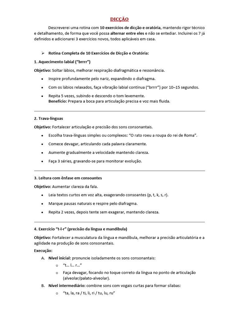 10 Exercícios para Melhorar Dicção | PDF | Comunicação | Retórica