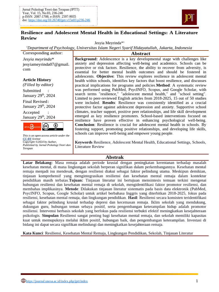 Resilience in Adolescent Mental Health | PDF | Psychological Resilience ...