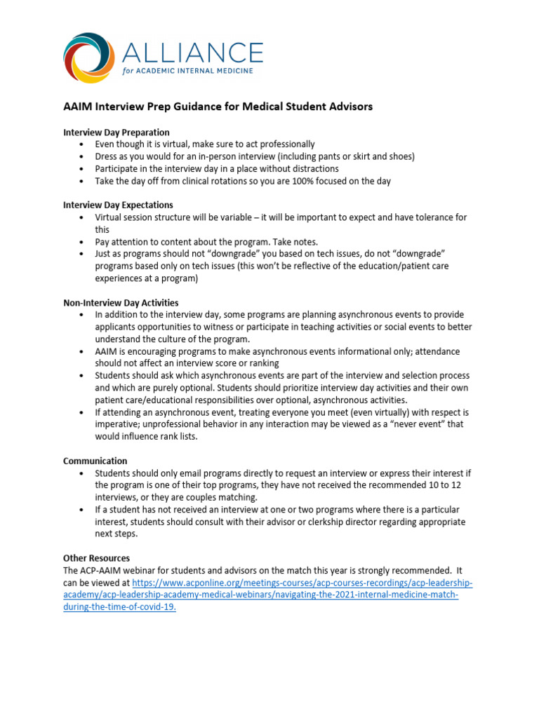 AAIM Interview Prep Guidance for Medical Student Advisors | PDF ...