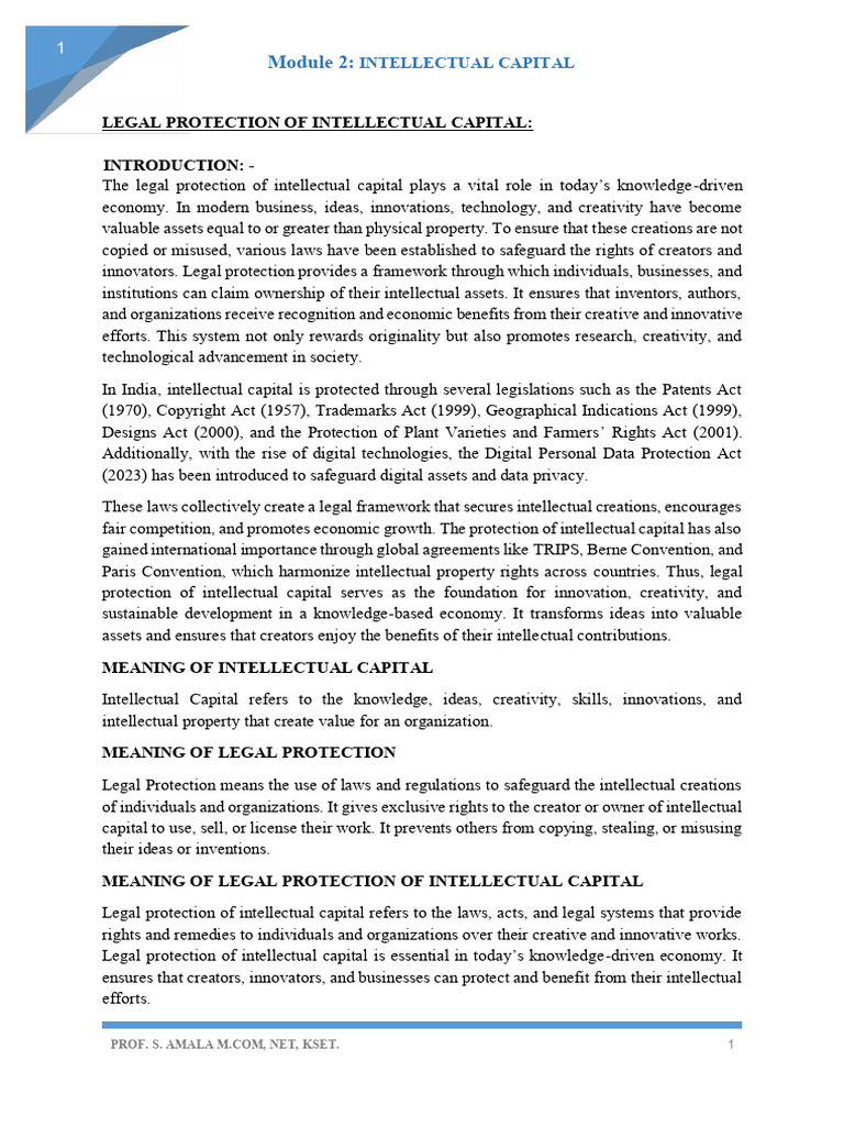 Intellectual Capital Unit-2 Notes | PDF | Patent | Copyright