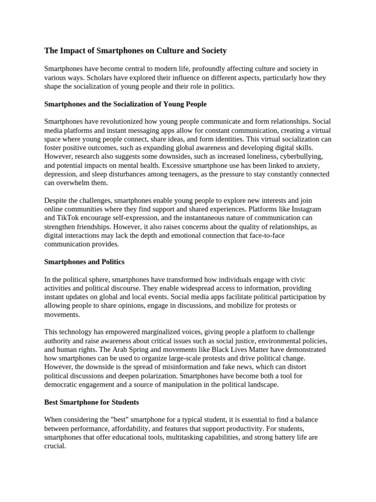 The Impact of Smartphones On Culture and Society | PDF | I Phone ...