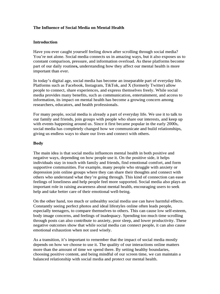 Social Media's Impact on Mental Health | PDF | Mental Health | Well Being