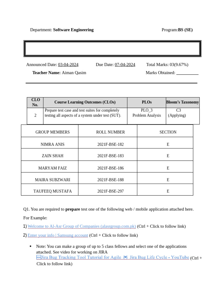 Software Engineering Test Case Project | PDF