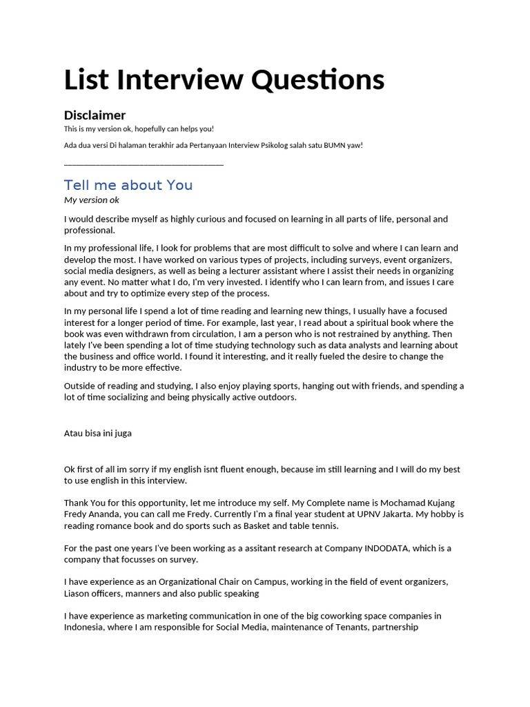 Essential Interview Questions Guide | PDF | Experience | Communication