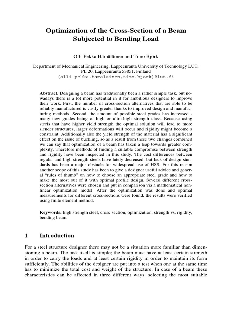 Beam Cross-Section Optimization for Bending | PDF | Strength Of ...