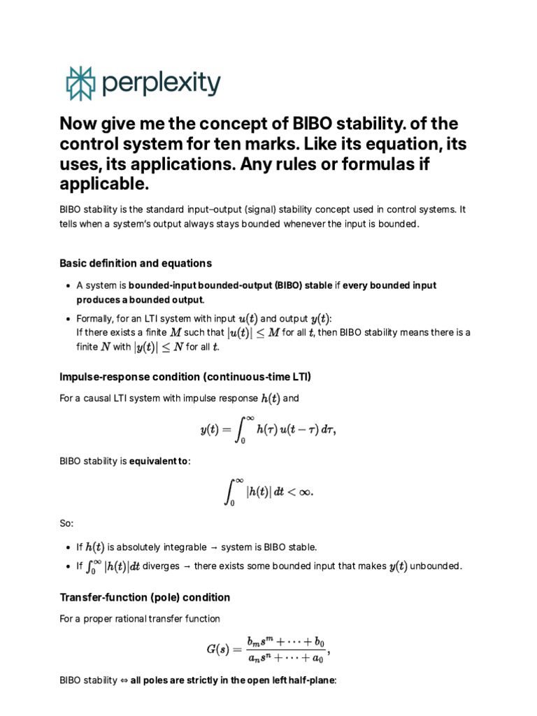 Understanding BIBO Stability in Control Systems | PDF | Computer ...