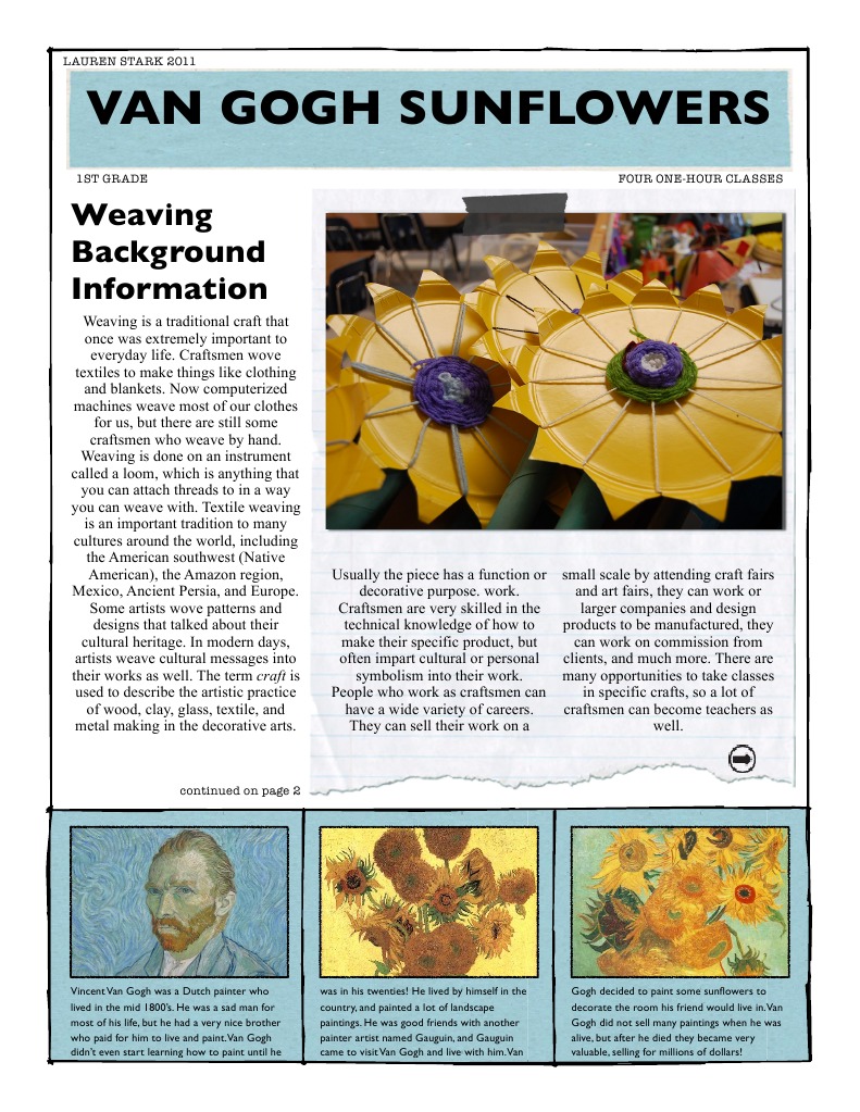 Van Gogh Sunflowers Lesson Plan Weaving Vincent Van Gogh