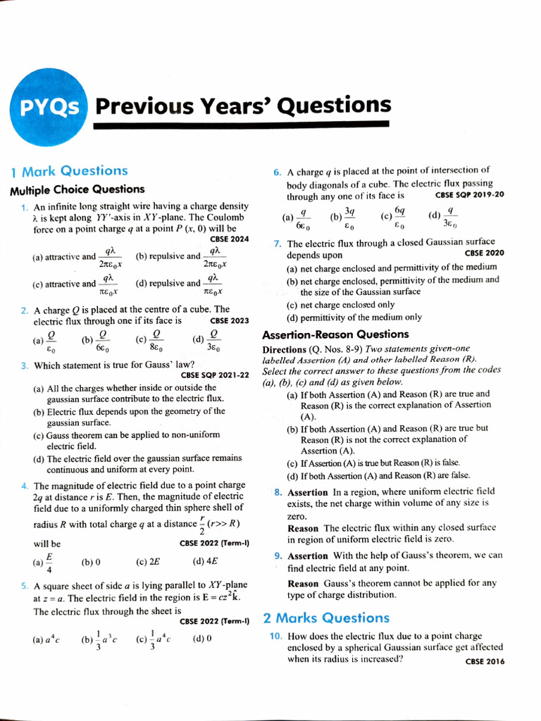 Gauss Theorem Questions and Solutions | PDF | Flux | Electric Field