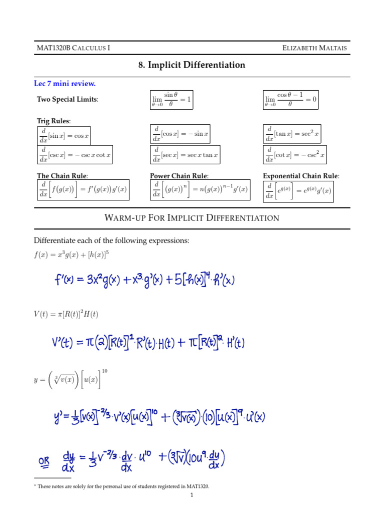 Implicit Differentiation and Derivatives | PDF | Elementary Mathematics ...