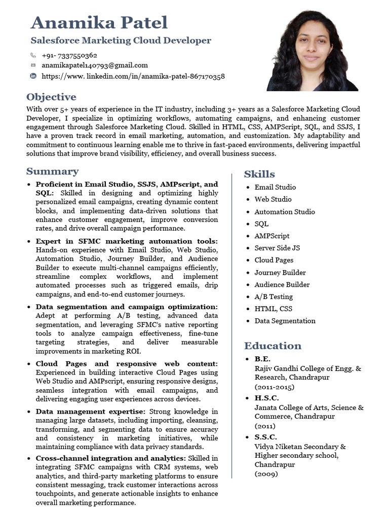 Salesforce Marketing Cloud Developer Resume | PDF | Software ...